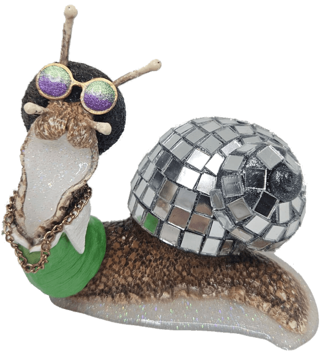 A snail with a disco ball shell